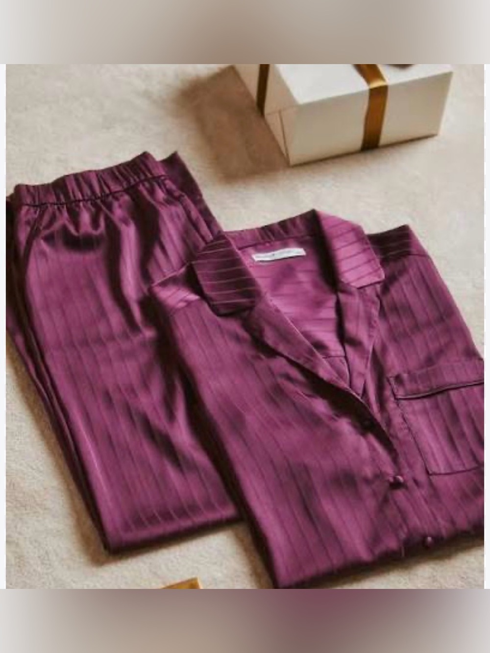 Abercrombie & Fitch Deep Wine Satin Stripe Pajama Set